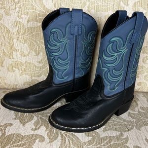 Girls Blue/Black Cowboy Boots Size 2